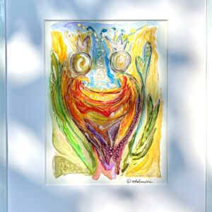 Aquarell „Feel Connected“ mit zwei gekrönten, einander zugewandten Wesen, verbunden durch leuchtende Energien und goldene Akzente – Ausdruck von Resonanz und innerer Verbindung.