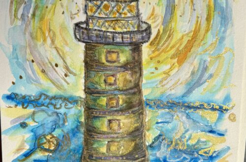 Strahlender Leuchtturm Aquarell 26x18, von Claudia Edelmayer-Murri