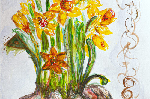 Krafbild 51 Wachstum - Aquarell Narzissen mit Zwiebel von Claudia Edelmayer-Murri