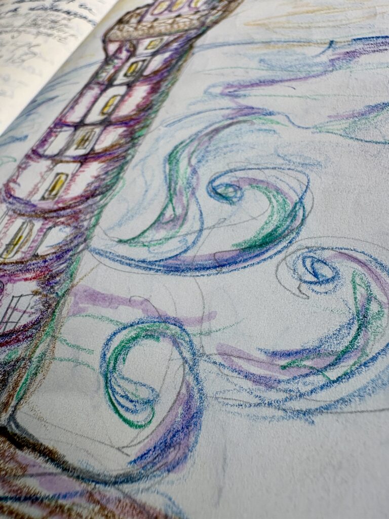 Der Leuchtturm - Hüterin des Lichts_Buntstiftzeichnung von Claudia Edelmayer-Murri