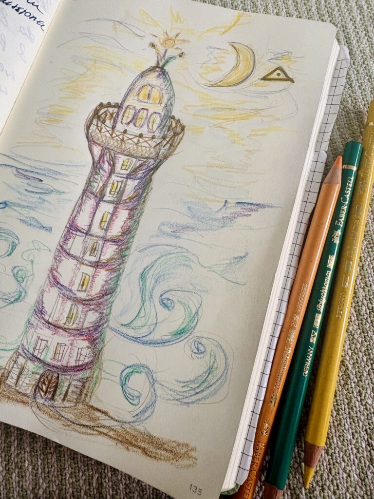 Der Leuchtturm - Hüterin des Lichts_Buntstiftzeichnung von Claudia Edelmayer-Murri
